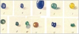 kleine schmale und runde Perlen in den Farben blau, braun, grün